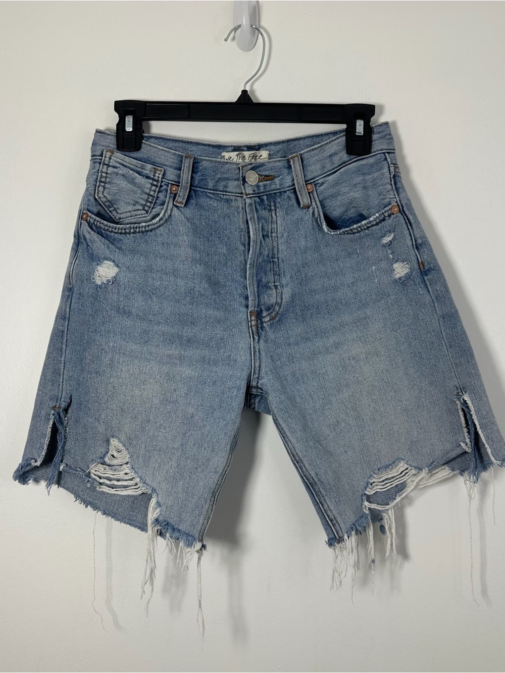 Free People We The Free Distressed 100% Cotton Denim Bermuda Shorts Size 24